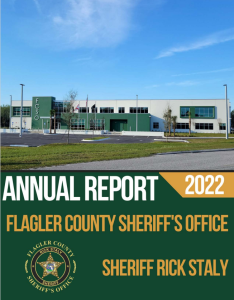 Cover Page of the 2022 Flagler County Sheriff's Office Annual Report featuring photo of the Sheriff's Office building and the Sheriff's seal
